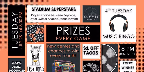 4th Tuesday Music Bingo at Tipsy Tina's Taco Cantina