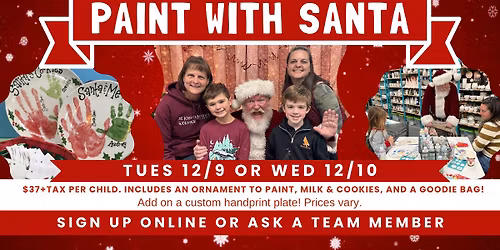 Paint with Santa at The Pottery Stop: Choose 12\/9 or 12\/10