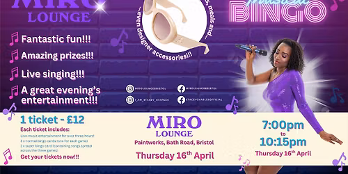 Musical Bingo live at Miro Lounge (Paintworks, Arnos Vale, Bristol) - Thursday 16th April 7pm