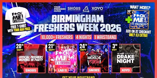 Birmingham Freshers Week Wristband 2026 - Official Your Freshers Guide - Includes Snobs, LAB11, XOYO &amp; More! | Birmingham Freshers 2026 