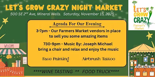** NIGHT MARKET ***Farmers Market and Artisan Market 