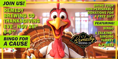 Stuff The Pantry food drive & Bingo For A Cause at Remedy Brewing Co