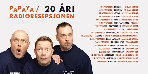 F\u00e5 billetter! \/\/ Papaya \/ Radioresepsjonen 20 \u00e5r \/\/ Parken kulturhus