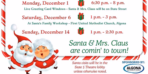 Santa & Mrs. Claus Schedule for 2025 Algona Visits 