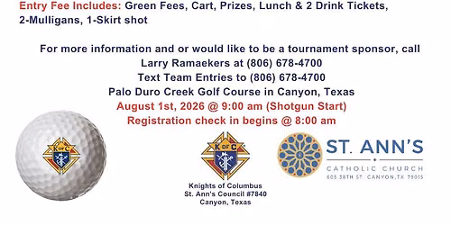 36th Annual Charity Golf Tournament Sponsored by St. Ann's Knights of Columbus Council No.7840
