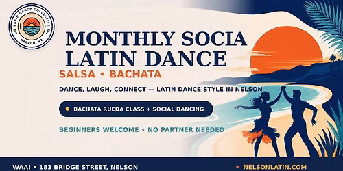 Monthly Latin Social and Rueda (Salsa and Bachata) + Bachata Rueda class