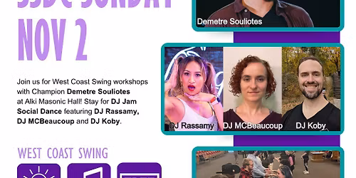 Seattle West Coast Swing Workshops with Champion Demetre Souliotes and Social Dance