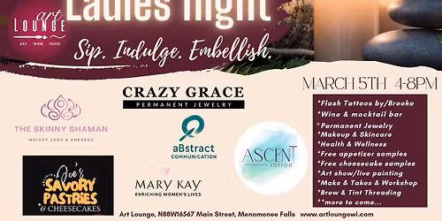 Ladies Night Pop up at Art Lounge, Sip. Indulge. Embellish