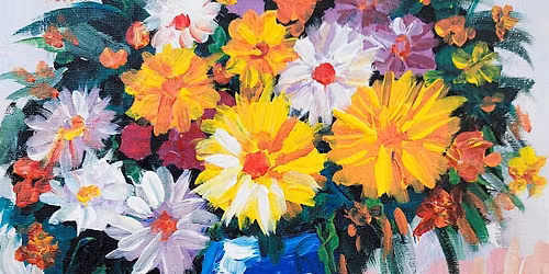 Sip and Paint Washington DC - Sunflowers and Oranges in Blue Vase