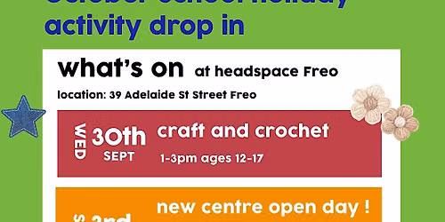 School Holidays drop in activities with headspace Freo (ages 12-17)