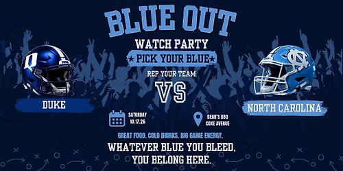 Blue Out Watch Party: Duke vs. UNC at Bear\u2019s Smokehouse BBQ