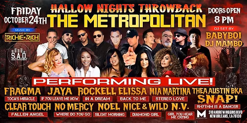 HALLOW NIGHTS THROWBACK LIVE! FRIDAY OCTOBER 24TH at THE METROPOLITAN