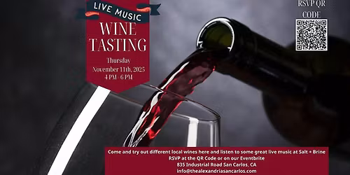 Wine Tasting with Live Music Happy Hour at The Alexandria San Carlos