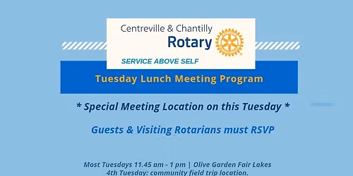 Lunch Meeting 5\/19 at WFCM: Centreville & Chantilly Rotary