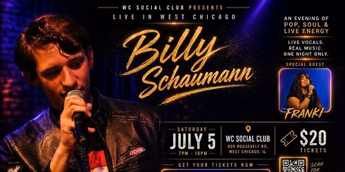 Billy Schaumann + Franki, live in West Chicago at The WC Social Club!