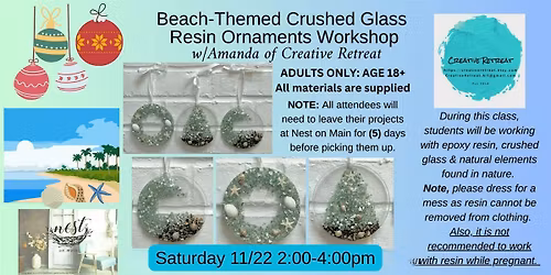 Beach-Themed Crushed Glass Resin Ornaments Workshop w\/Amanda