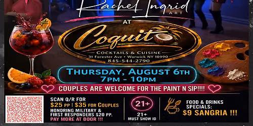 Singles Mixer (Speed Dating )& PAINT N SIP at Coquito in Warwick, NY