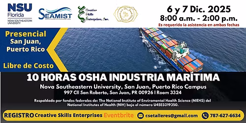 6 y 7 Dic.10 Horas OSHA Industria Mar\u00edtima| Presencial en San Juan, PR