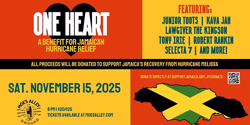 One Heart: A Benefit for Jamaican Relief ft. Junior Toots, Kava Jah, Robert Rankin, Selecta 7 & more