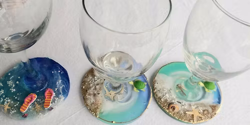 Resin beach scene wine glass or coffee cup with flip-flops or a turtle