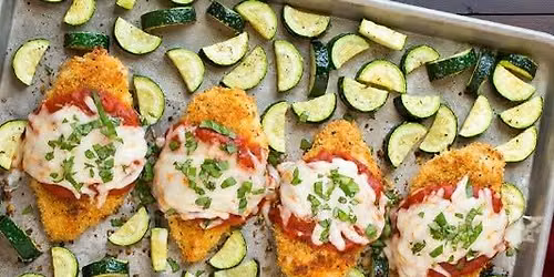 Cork 'N' Fork - Chicken Zucchini Parmesean with rustic bread and side salad