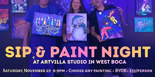 Holidays Sip & Paint with a Touch of Glow - At ArtVilla Studio in West Boca!