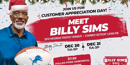 Meet & Greet - Detroit Lions Legend Billy Sims (Troy, MI)