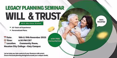November 19th - Legacy Planning: Will & Trust Seminar with Marlene Stokes