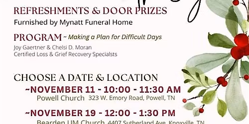 November 15 IN-PERSON Walking through the Holidays with Joy