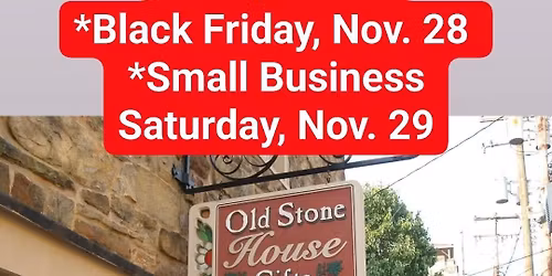 Small Business Saturday 2025 @Old Stone House Gift Shop Nov. 29, 10am-5pm 
