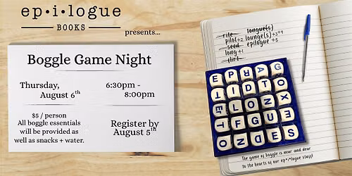 Boggle Game Night at ep\u2022i\u2022logue Books