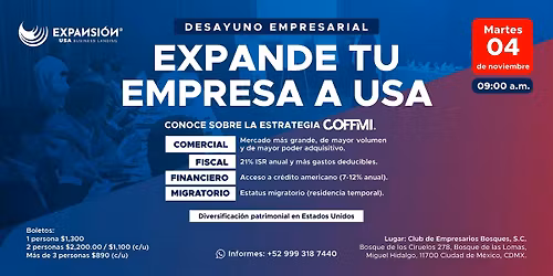 Desayuno Empresarial CDMX: Expande tu empresa a Estados Unidos.
