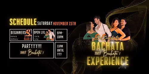 100% BACHATA PARTY + OPEN CLASS December 6th 