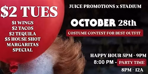 $2 SPOOKY TUES. Pre Costume Party Live At Stadium Spots Bar 21+