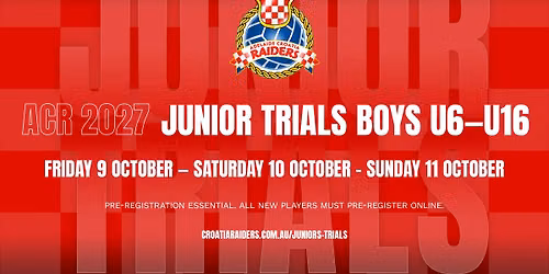 Junior Trials - Season 2027 - BOYS - U6\u2013U16