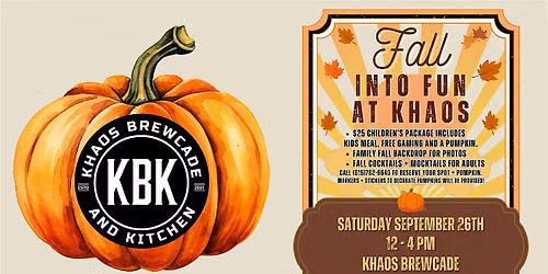 Fun Fall Event at Khaos Brewcade - Saturday September 26th from 12-4 PM