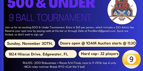 500 & UNDER 9 BALL TOURNAMENT