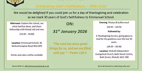 Emmanuel School\u2019s 30th Anniversary Celebration!