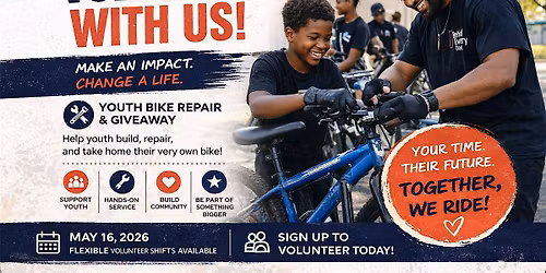Volunteer Opp: Youth Bike Repair & Giveaway  Hosted by Behind Every Door