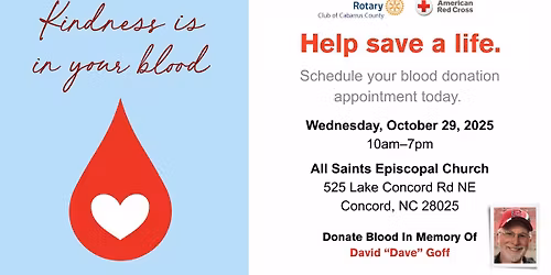 Cabarrus Rotary Blood Drive "In memory of Dave Goff"