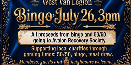 Bingo and 50\/50 in support of the Avalon Recovery Society