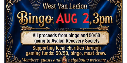 ++DATE CHANGE++Bingo and 50\/50 in support of the Avalon Recovery Society