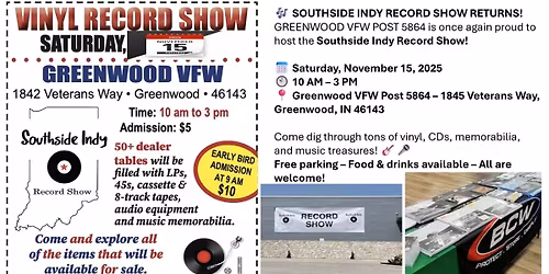 SOUTHSIDE INDY RECORD SHOW AT GREENWOOD VFW POST 5864