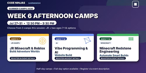 Jul 27\u201331 PM Camps: AI + Minecraft + JRs