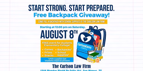 Start Strong, Start Prepared FREE Backpack Giveaway with Carlson Cares! \u270f\ufe0f