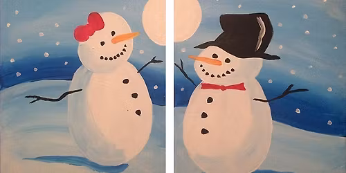 Parent and me snow people paint night at Waves Seafood  in Braintree 