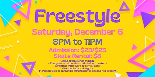 80's Freestyle Skate Night ALL AGES 8pm - 11pm Admission only