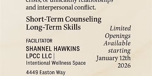 8 Week 1-on-1 Counseling Series. Short term counseling. Long term skills.