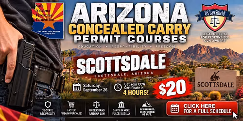 $20 Multi-state recognized Concealed Carry Permit Coming to scottsdale! (Special weekend pricing)
