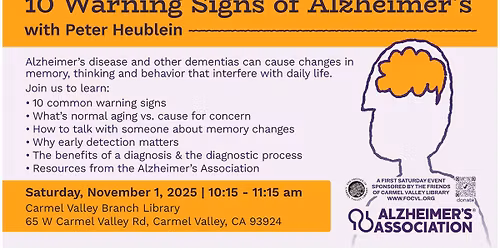 FOCVL FIRST SATURDAY EVENT - 10 WARNING SIGNS OF ALZHEIMER'S DISEASE  WITH DR. PETER HEUBLEIN